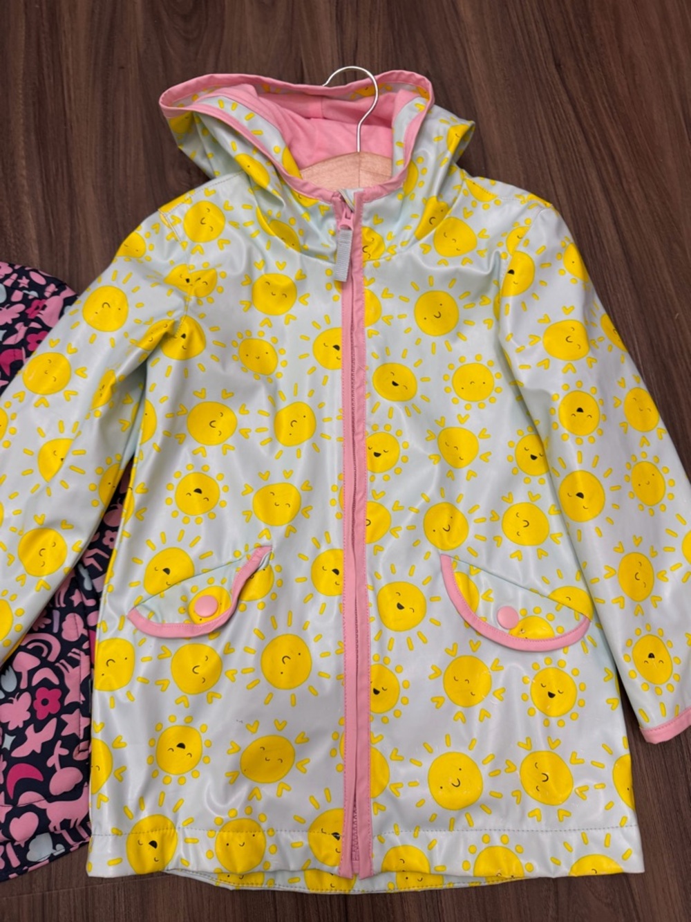 2 of Cat & Jack girl sz 5 Yellow Sun Hooded Raincoat with Pink Trim - Picture 2 of 10